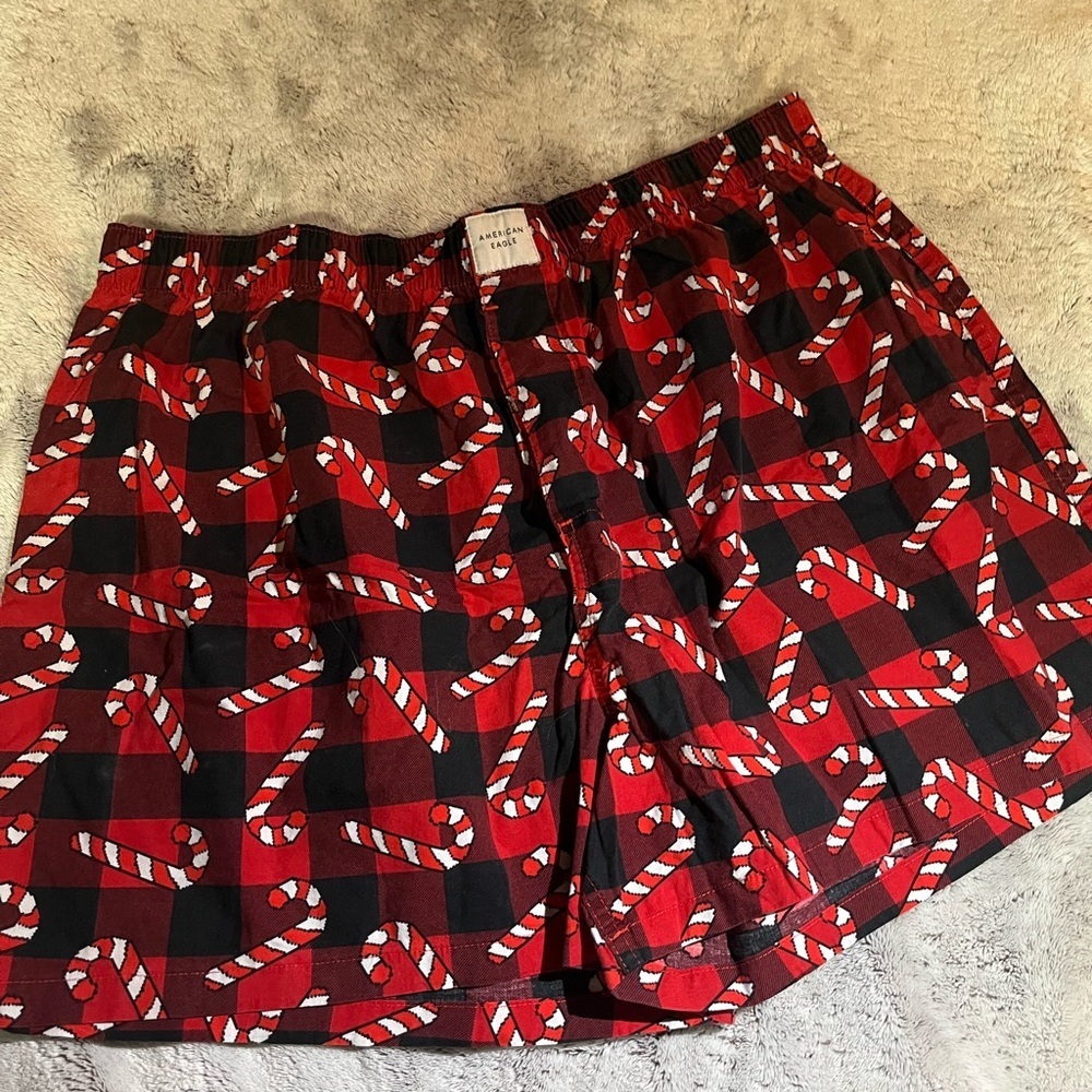 American Eagle size XL boxer briefs shorts Christmas black red plaid candy cane